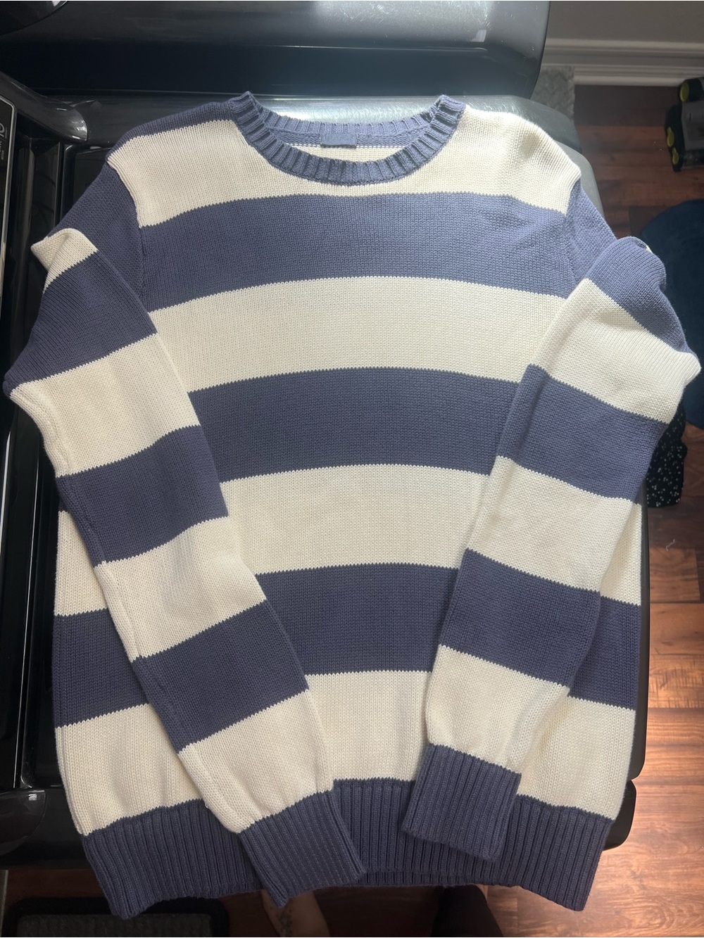 PacSun Women's Crewneck Sweater in Navy and White Stripes